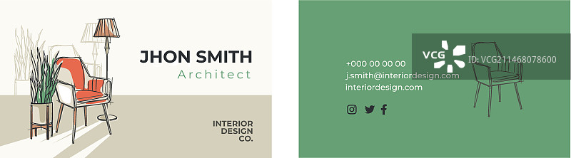 手绘室内设计横版名片图片素材