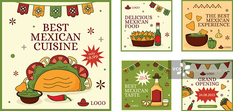 手绘墨西哥餐厅Instagram帖子合集图片素材