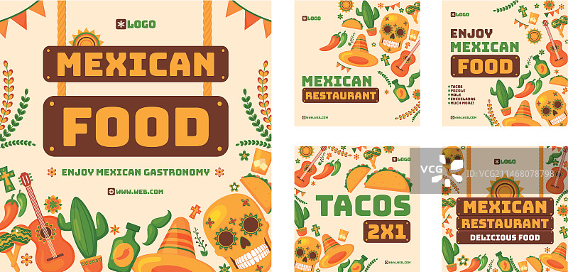 手绘墨西哥餐厅Instagram帖子套装图片素材