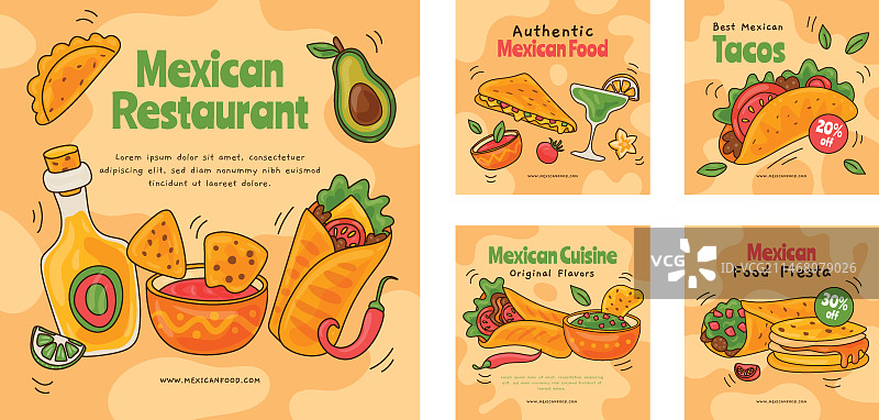 手绘墨西哥餐厅Instagram帖子图片素材