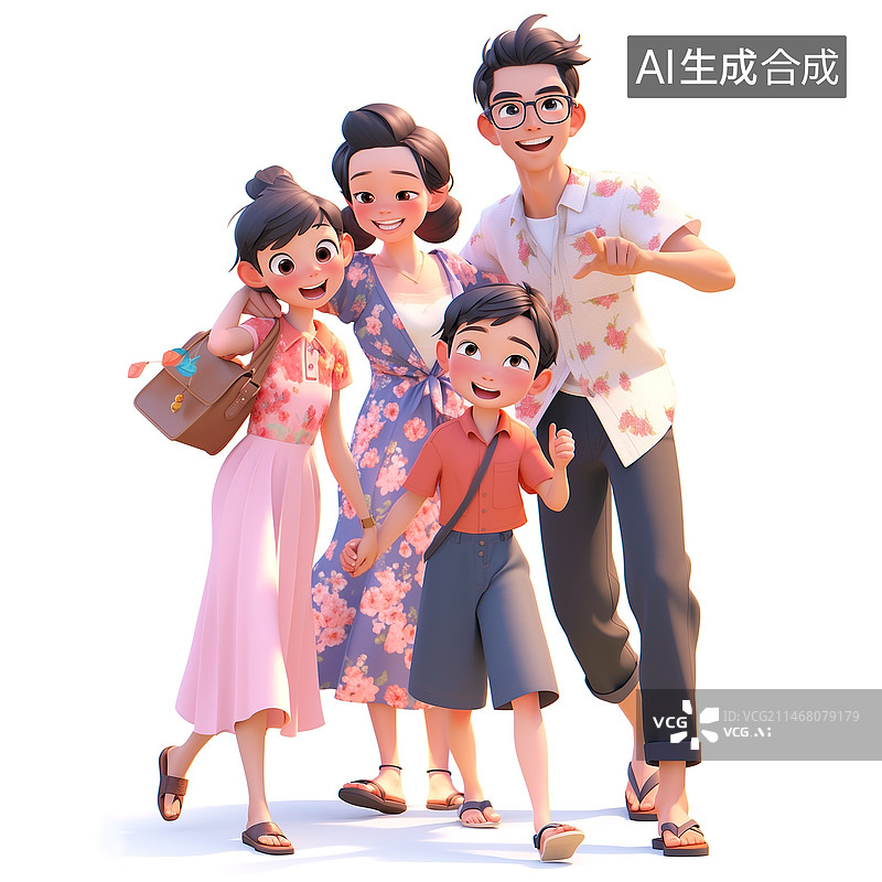 【AI数字艺术】开心一家人春游全家福图片素材