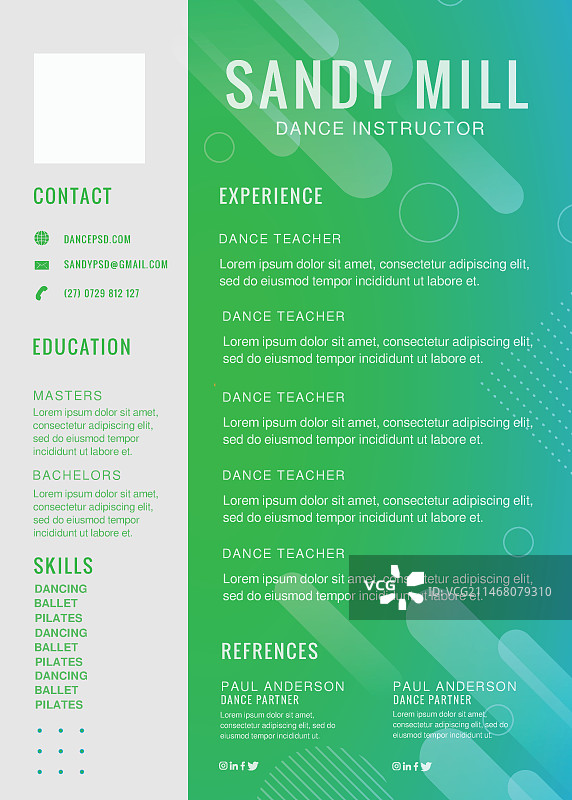 舞蹈教练简历模板图片素材