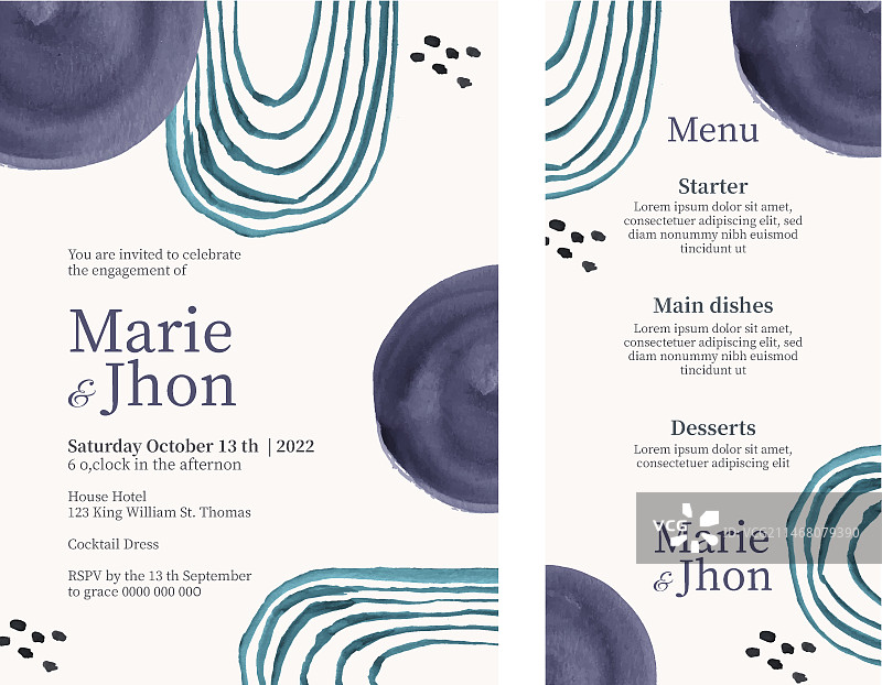 抽象水彩婚礼邀请函图片素材