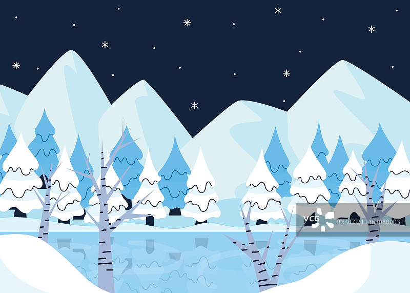 手绘扁平风格冬季景色图片素材