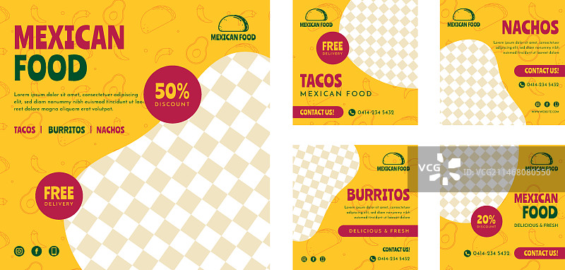 扁平风格墨西哥食物Instagram帖子图片素材