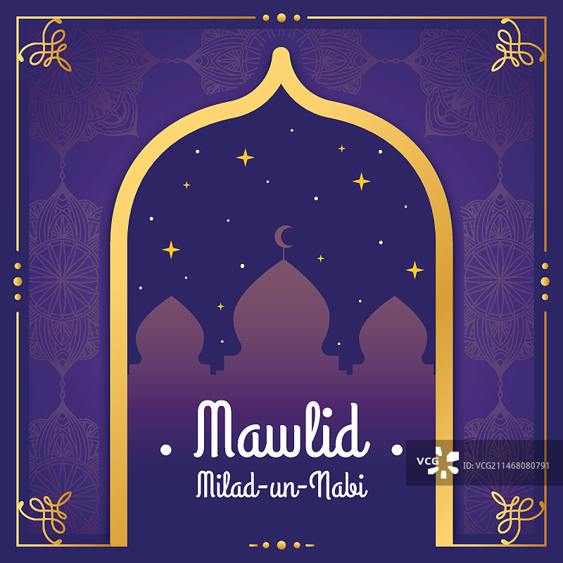 带有清真寺的圣纪节问候图片素材