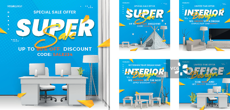 逼真风格的室内设计Instagram帖子图片素材