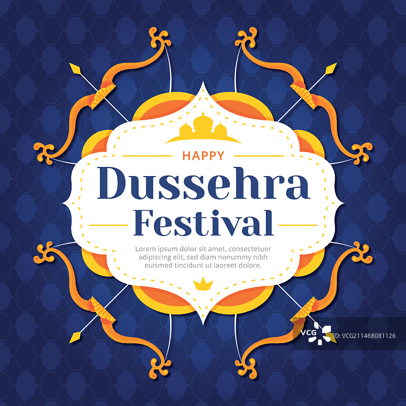 快乐的杜塞拉节扁平设计背景与弓箭图片素材