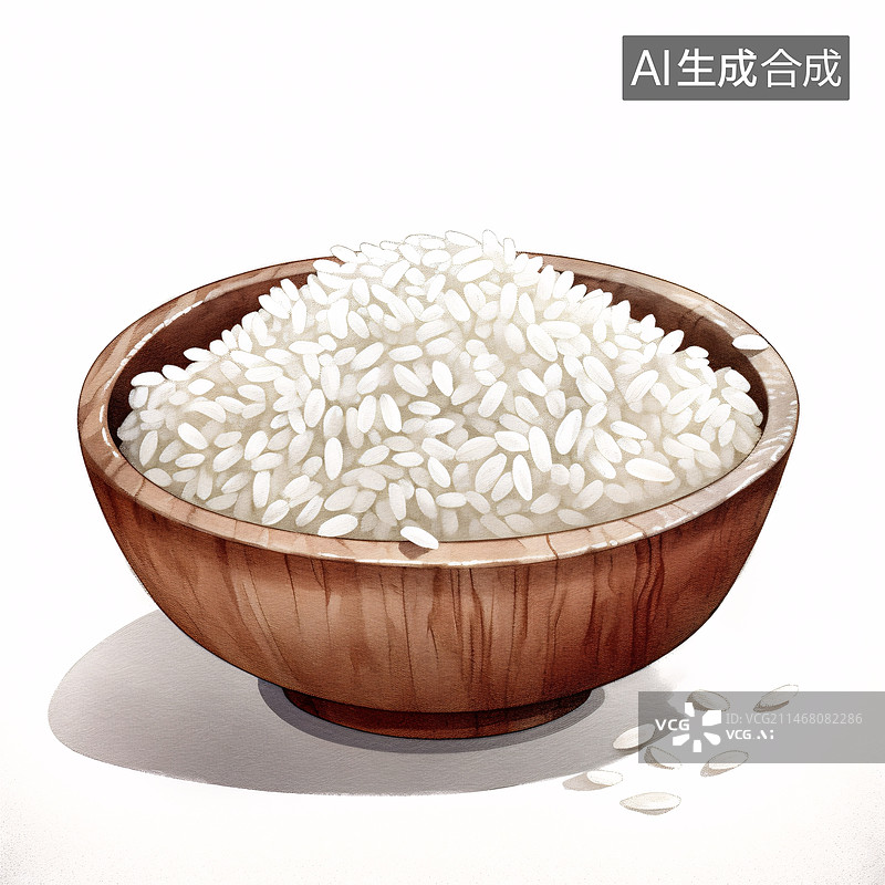 【AI数字艺术】白色背景下木碗里的米饭特写镜头图片素材