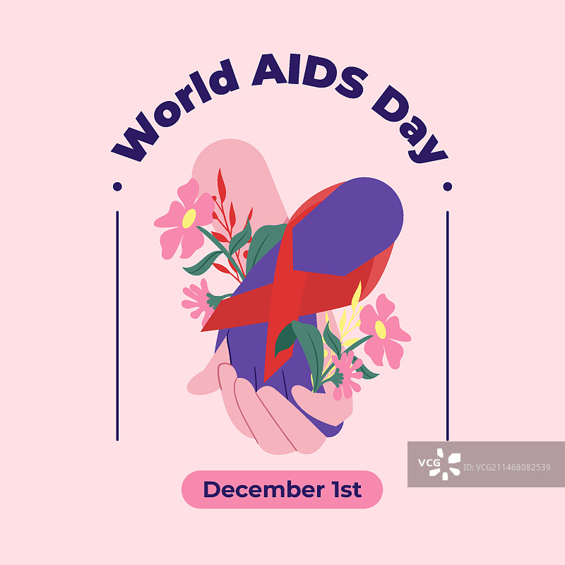 手绘扁平风世界艾滋病日插画图片素材