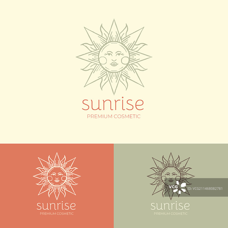 手绘波西米亚风太阳Logo模板图片素材
