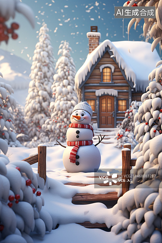 【AI数字艺术】雪地里的小房子图片素材