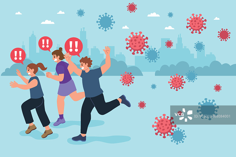 人们逃离冠状病毒颗粒图片素材