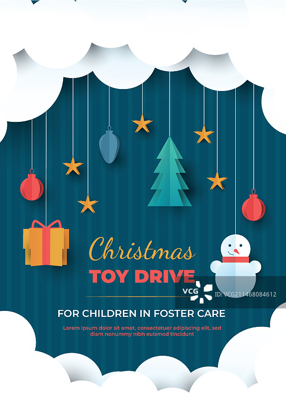 纸质风格圣诞玩具义卖活动竖版海报模板图片素材