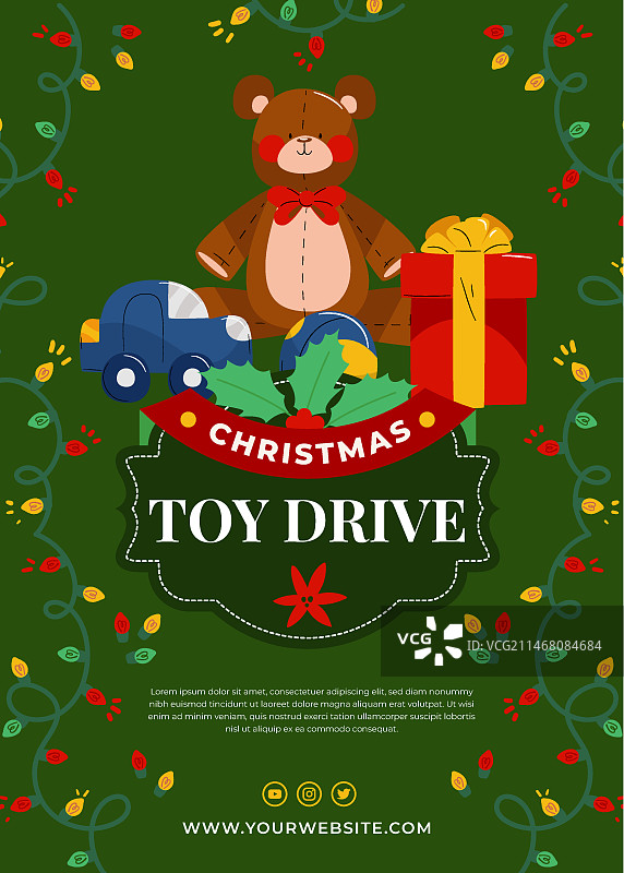 手绘扁平风格圣诞玩具捐赠活动竖版海报模板图片素材