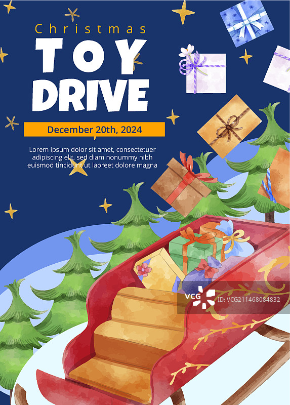 水彩圣诞玩具义卖竖版海报模板图片素材
