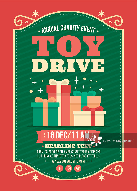 扁平圣诞玩具捐赠竖版海报模板图片素材
