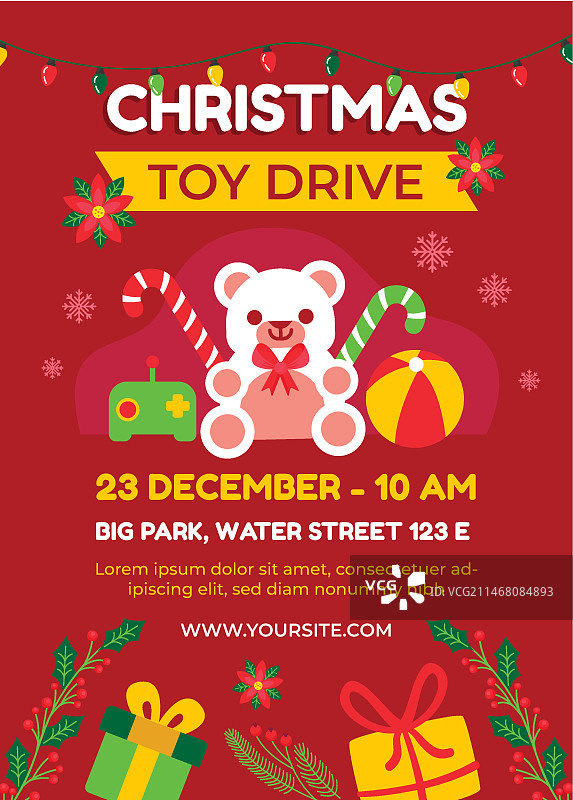 扁平圣诞玩具捐赠竖版海报模板图片素材