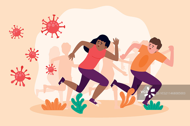 人们逃离冠状病毒颗粒图片素材