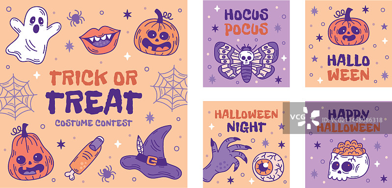 手绘复古万圣节Instagram帖子合集图片素材