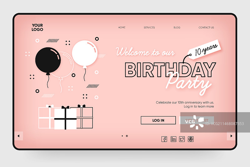 带有插图的生日派对着陆页模板图片素材