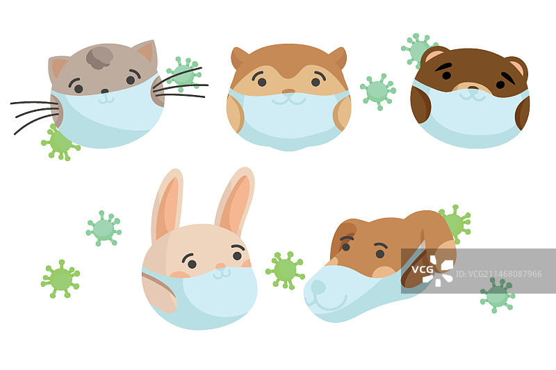 戴口罩的可爱动物图片素材