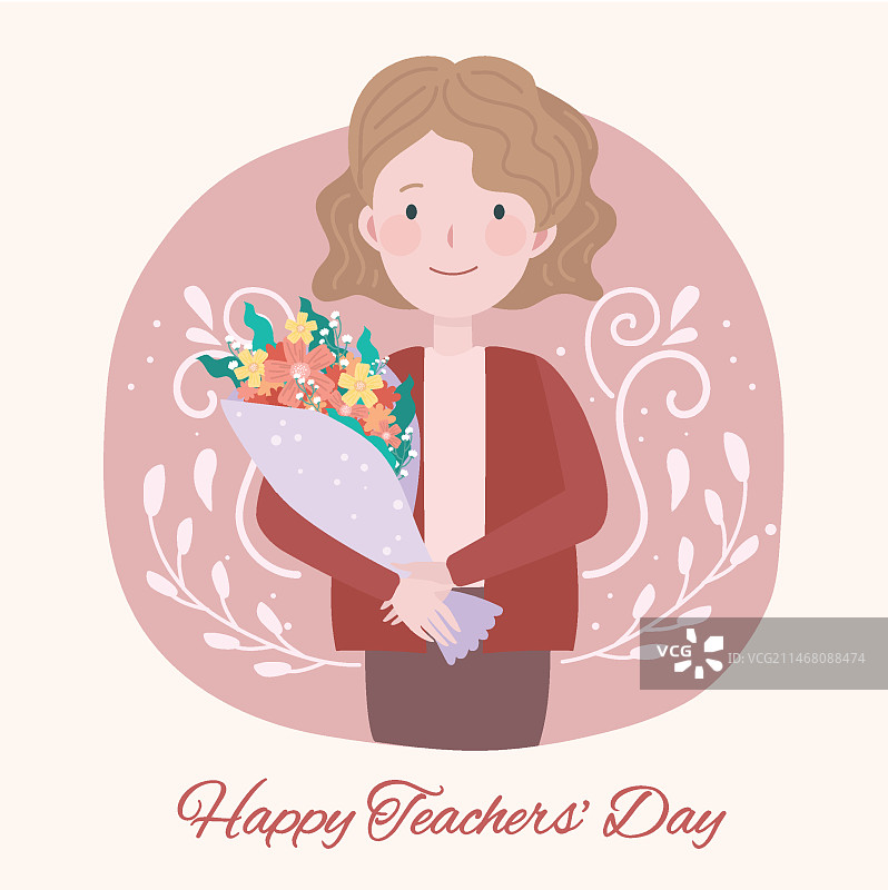 扁平风格手捧鲜花的老师图片素材