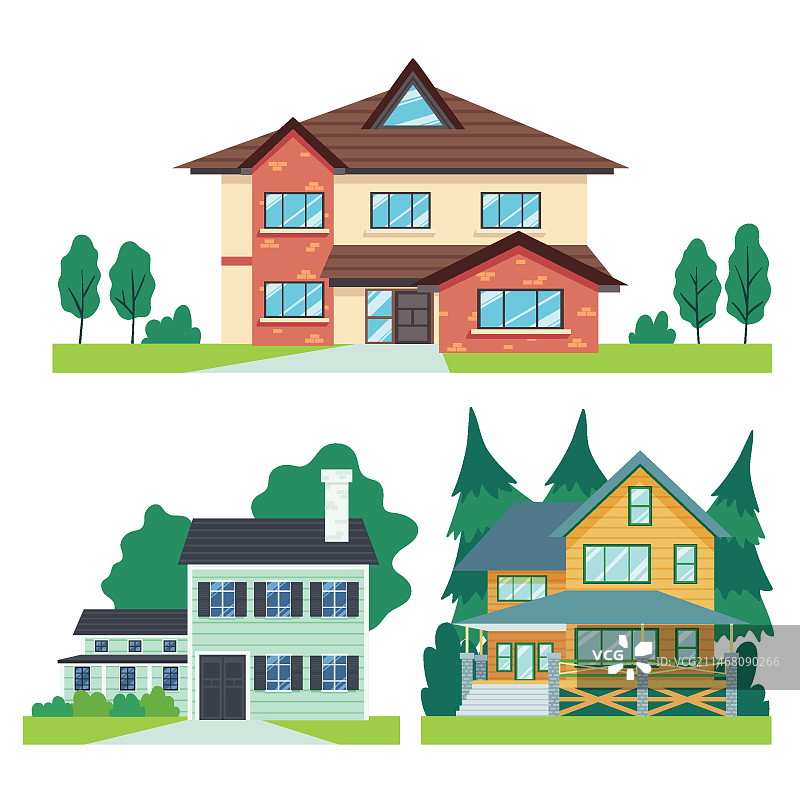 扁平风格房屋插画合集图片素材