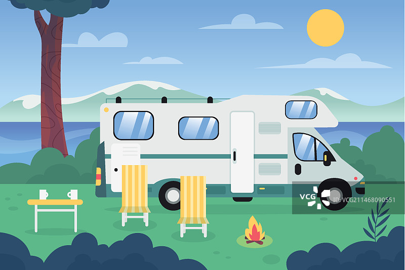扁平风格露营车插画图片素材