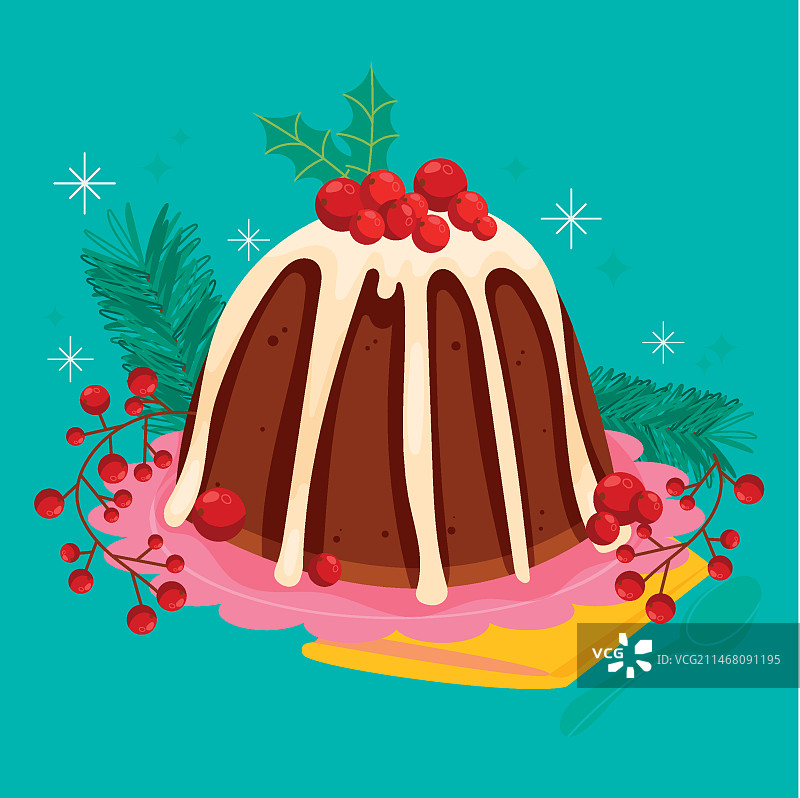手绘扁平风圣诞布丁插画图片素材