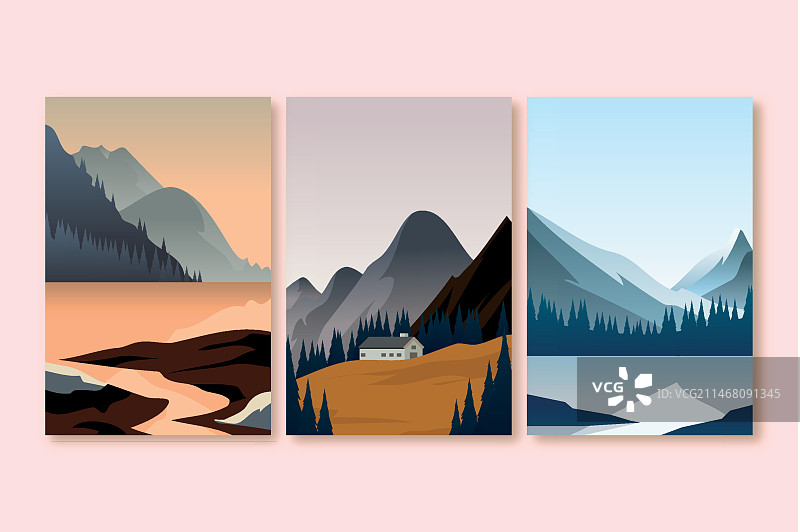 扁平风格：不同景观组合插画图片素材