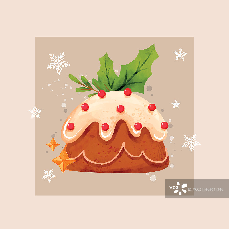 水彩圣诞布丁插画图片素材