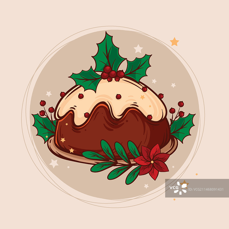手绘圣诞布丁插画图片素材