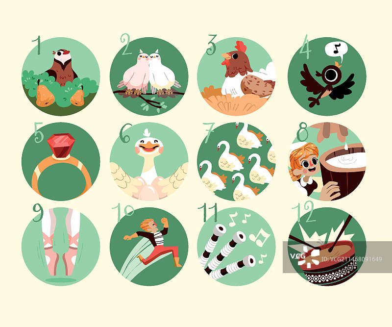 手绘扁平风圣诞节12天插画图片素材