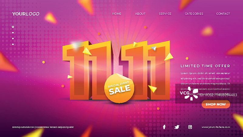逼真的11.11光棍节购物日着陆页模板图片素材