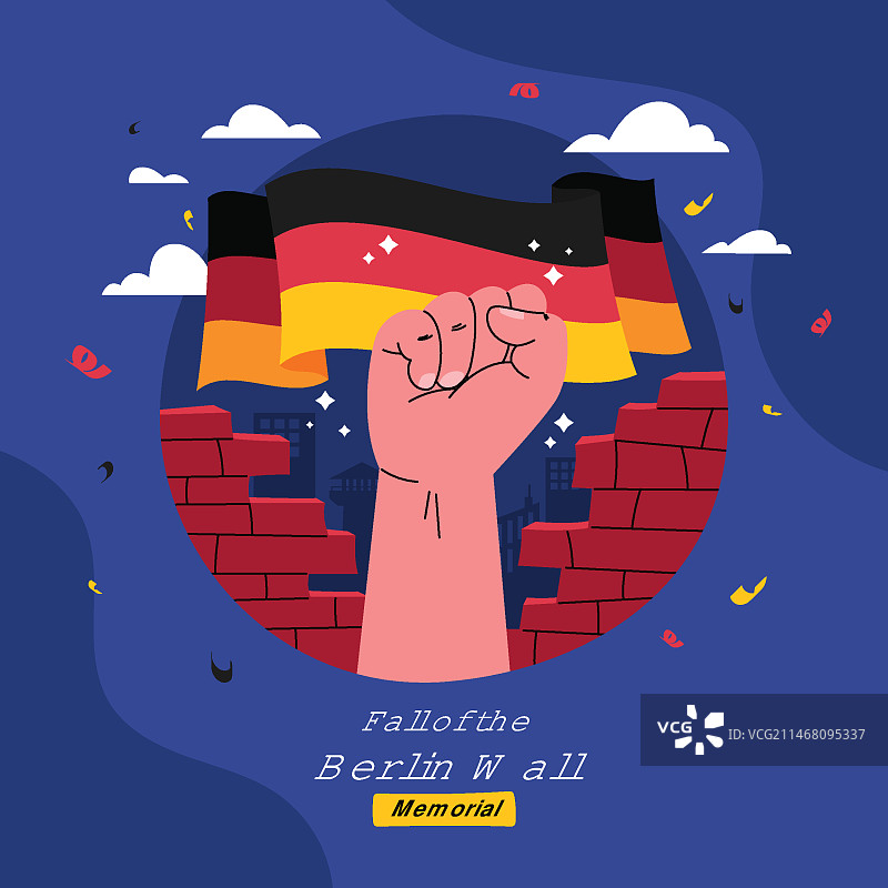 扁平风格柏林墙倒塌插画图片素材