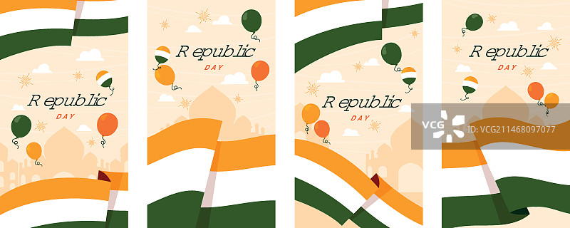 手绘扁平共和国日Instagram故事合集图片素材