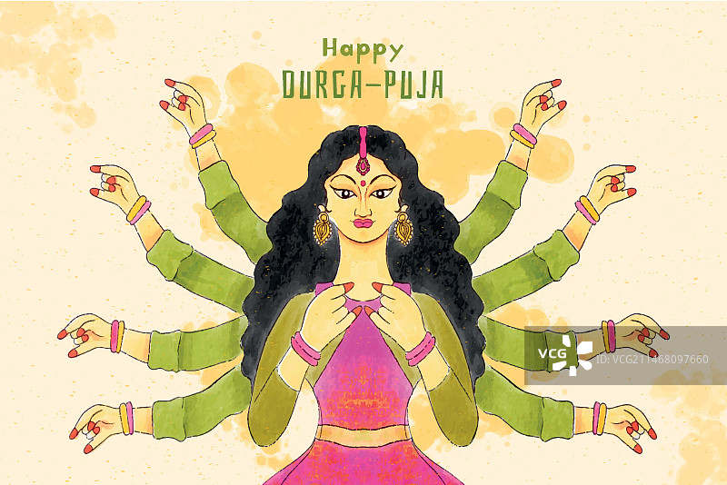 杜尔迦 पूजा 节手绘概念图片素材