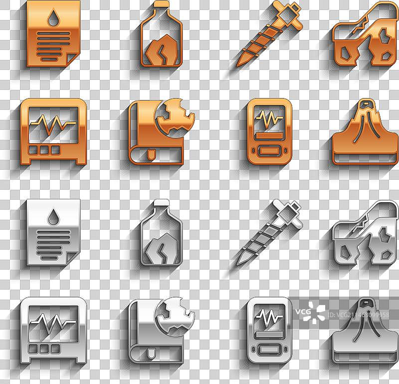 地球仪、书籍、地质断层和火山图案图片素材