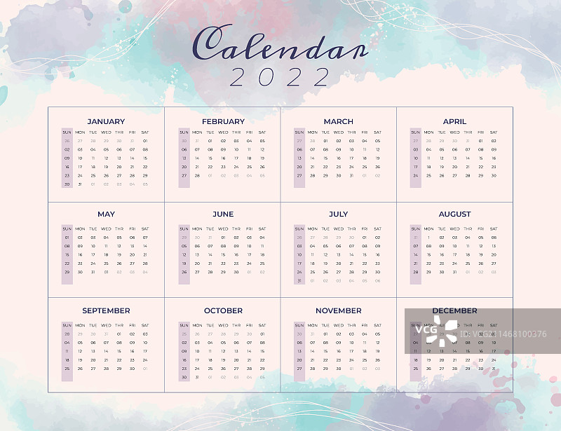 2022年水彩日历模板图片素材