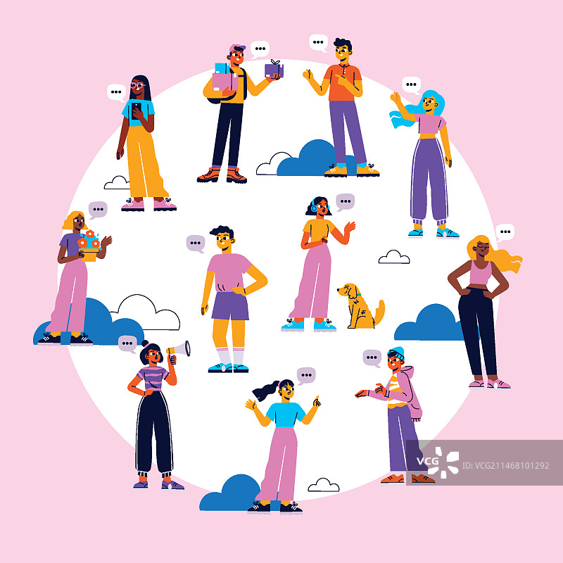 手绘扁平风格人群背景构图图片素材