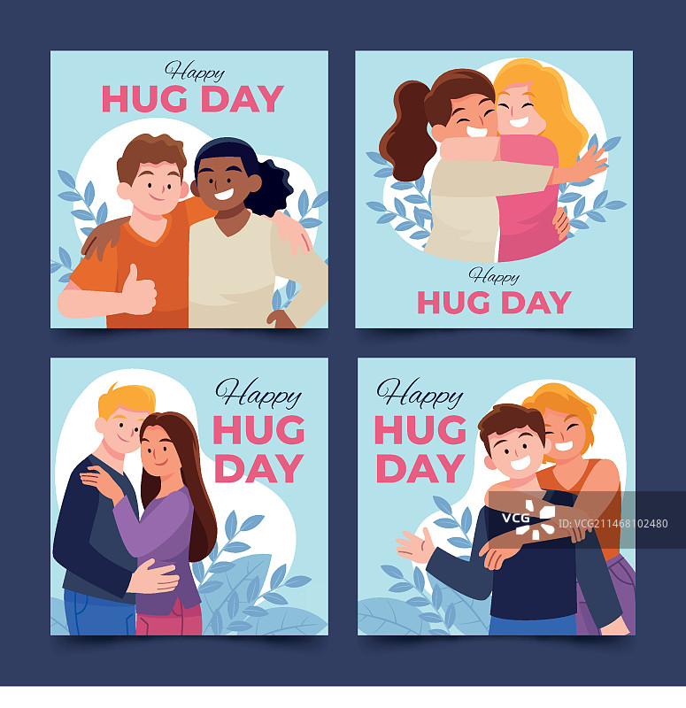 手绘扁平拥抱日Instagram帖子合集图片素材
