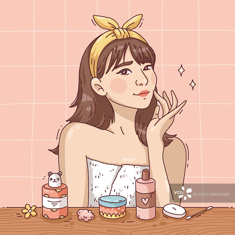 手绘韩式美妆插画图片素材