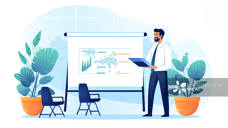 【AI数字艺术】商务会议场景扁平插画图片素材