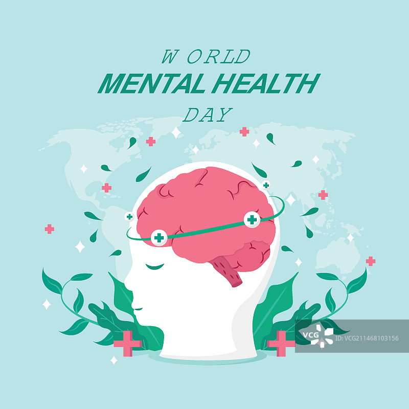 扁平风格世界精神健康日概念图片素材