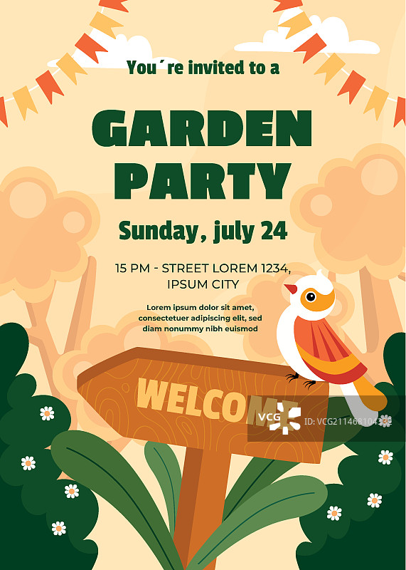 手绘花园派对邀请函图片素材