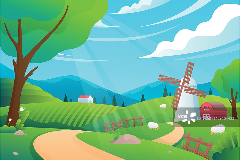 乡村景观插画概念图片素材