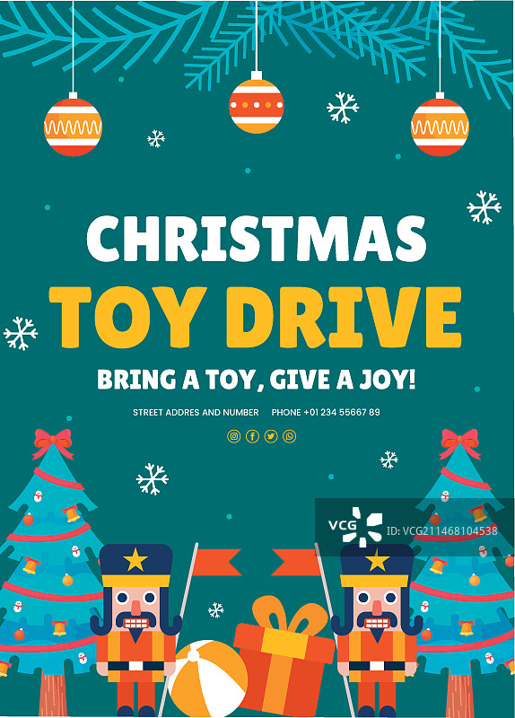 手绘扁平风格圣诞玩具捐赠活动竖版海报模板图片素材