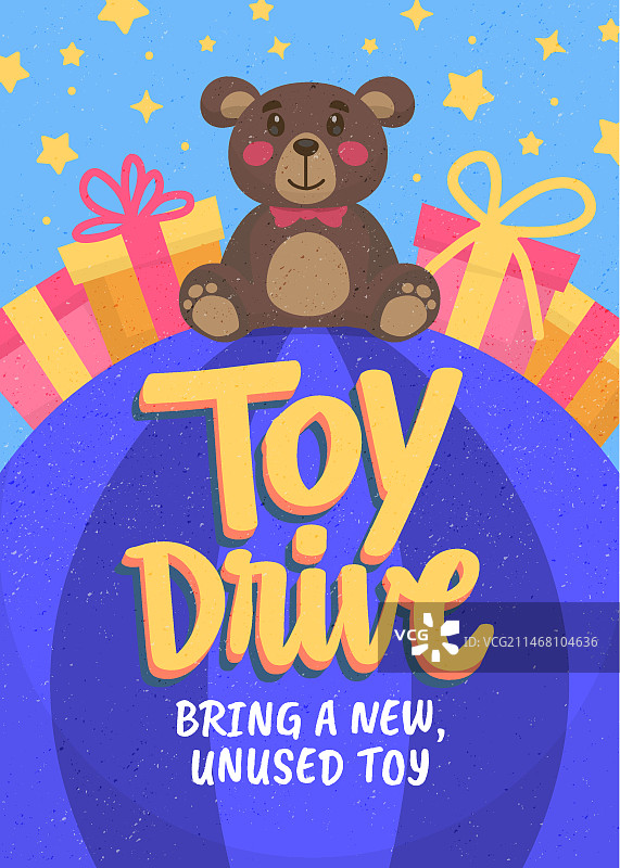 手绘扁平风格圣诞玩具捐赠活动竖版海报模板图片素材