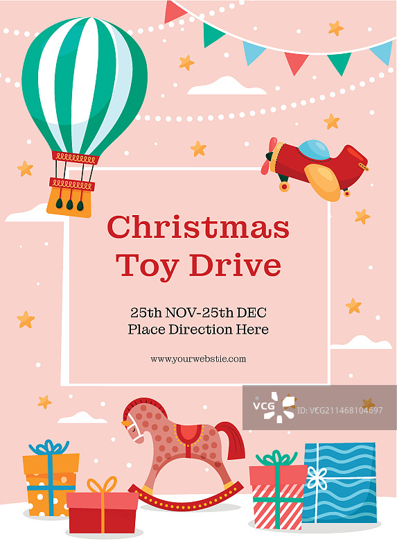 手绘扁平风格圣诞玩具捐赠活动竖版海报模板图片素材